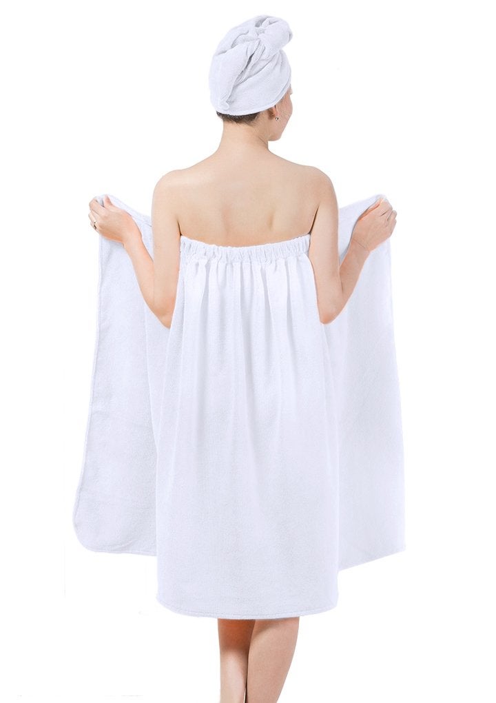 Fakeface Ladies Absorbent Microfiber Spa Bath Towels Body Wrap Cover Up Set Cozy Fleece Bathrobe Bath Towel Tube Dress Nightgown Sleepwear Shower Hair Drying Turban Cap Hat Bathroom Accessories for Women Girls - Image 3